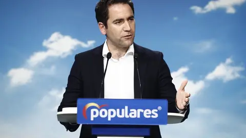 El secretario general del Partido Popular, Teodoro Garc&iacute;a Egea, en rueda de prensa en la sede nacional del partido tras la reuni&oacute;n del Comit&eacute; de Direcci&oacute;n del PP.