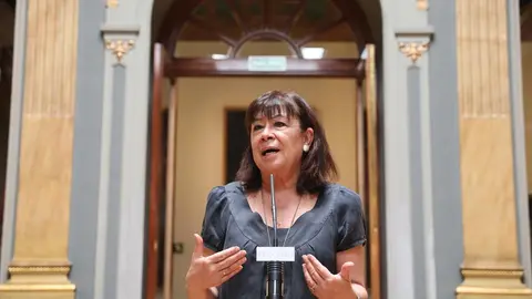 La presidenta del PSOE y vicepresidenta priemra del Senado, Cristina Narbona, en rueda de prensa tras la reuni&oacute;n de los miembros de la mesa del Senado.