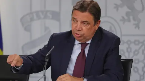 El ministro de Agricultura y Pesca en funciones, Luis Planas, durante su intervenci&oacute;n en la rueda de prensa tras el consejo de ministros en La Moncloa.