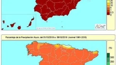 La falta de lluvias acumulada en Espa&ntilde;a en lo que va de octubre alcanza el 94%
