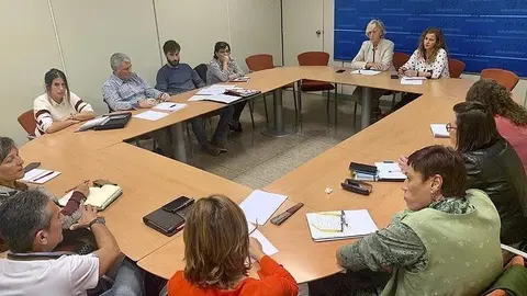 La consejera de Educaci&oacute;n, Marina Lomb&oacute;, con comit&eacute; de empresa de SRECD