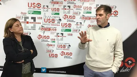La secretaria general de USO en Cantabria, Mercedes Mart&iacute;nez, con el presidente de la patronal en la comunidad, Enrique Conde
