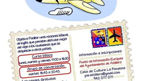 Cartel De Los Nuevos Cursos De 'Ingl&eacute;s Para Viajeros' Del Ayuntamiento De Astillero
