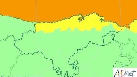 Mapa de avisos activos en Cantabria este martes