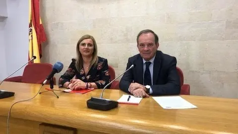 La portavoz del grupo socialista en el Parlamento de Cantabria, Noelia Cobo, y el diputado del PSOE Javier Garc&iacute;a Oliva