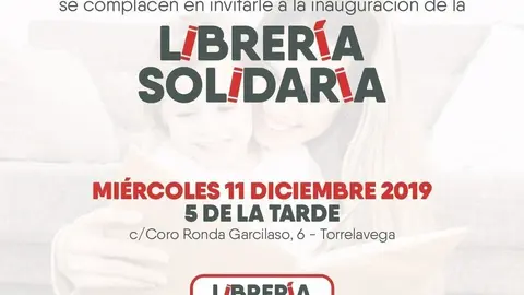 Cartel de la inauguraci&oacute;n de la librer&iacute;a solidaria de Amica en Torrelavega
