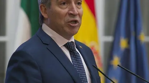 El delegado del Gobierno en Andaluc&iacute;a, Lucrecio Fern&aacute;ndez, durante su intervenci&oacute;n en la ceremonia de entrega de los XV Premios Plaza de Espa&ntilde;a a la defensa, cumplimiento y difusi&oacute;n de los valores recogidos en la Constituci&oacute;n.   En Sevilla, a 12 de diciem