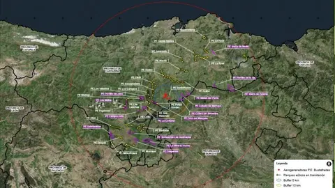 Mapa de Cantabria con proyectos e&oacute;licos