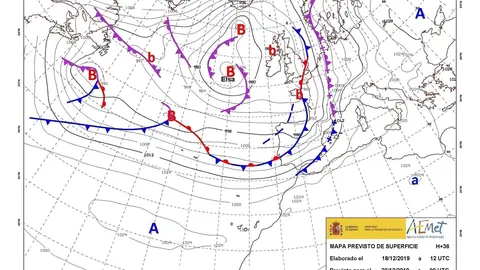 Mapa de la previsi&oacute;n de la borraca Elsa