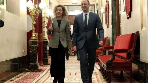 La presidenta del Congreso de los Diputados, Meritxell Batet y el vicepresidente primero, Alfonso Rodr&iacute;guez G&oacute;mez de Celis, a su llegada a la reuni&oacute;n de la Mesa
