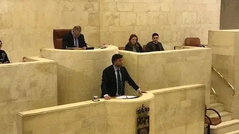 El portavoz de Vox en el Parlamento de Cantabria, Crist&oacute;bal Palacio, interviene en la tribuna del hemiciclo