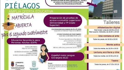 Cartel de las actividades del CEPA de Pi&eacute;lagos para el segundo cuatrimestre del curso 2019-2020