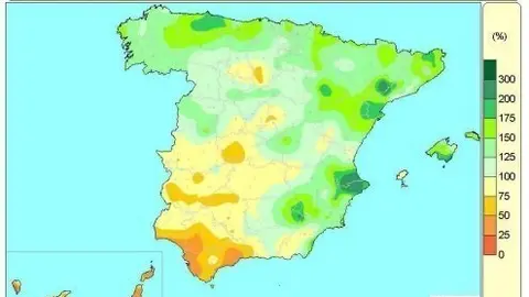 Lluvias acumuladas en Espa&ntilde;a en lo que va de a&ntilde;o hidrol&oacute;gico.