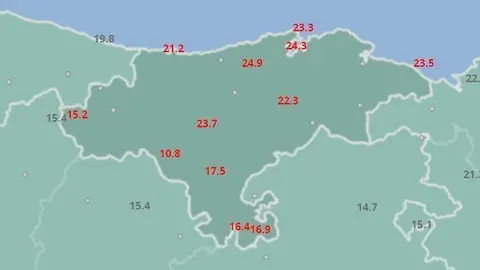 Temperaturas m&aacute;ximas en Cantabria el 2 de febrero de 2020