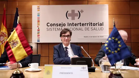 El ministro de Sanidad, Salvador Illa, durante el pleno del Consejo Interterritorial de Sanidad para tratar la situaci&oacute;n del Coronavirus, en Madrid (Espa&ntilde;a), a 4 de febrero de 2020.