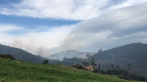 Vista del humo de uno de los incendios provocados ayer viernes