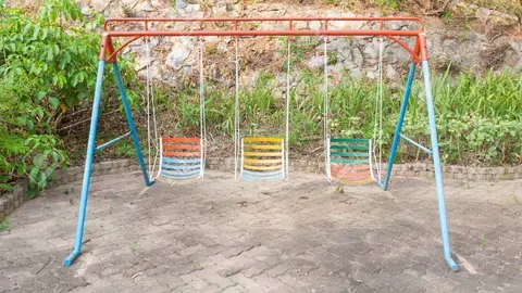swings for children with garden background