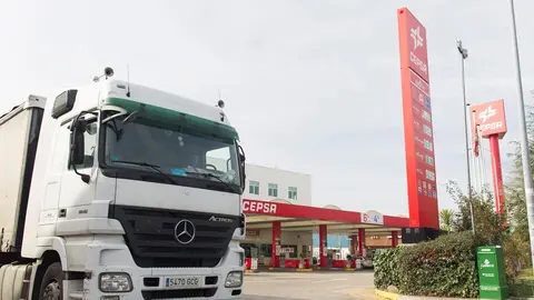 Cami&oacute;n ante una gasolinera