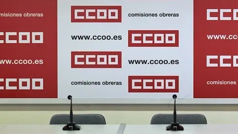 Sede de CCOO, Sala de rueda de prensa de Comisiones Obreras, logo de CCOO
