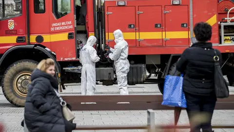 DAVID S. BUSTAMANTE 17/03/2020 SANTANDER/ CANTABRIA La Unidad Militar de Emergencias UME realiza apoyo de seguridad en Santander tras decretarse el Estado de Alerta en Espa&ntilde;a por el Coronavirus COVID-19 