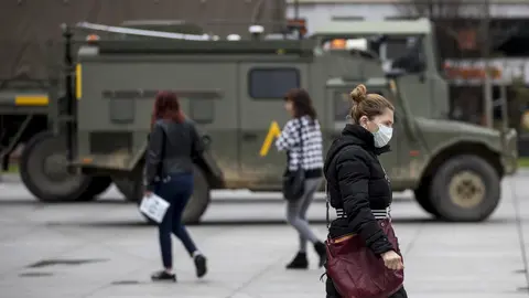 DAVID S. BUSTAMANTE 17/03/2020 SANTANDER/ CANTABRIA La Unidad Militar de Emergencias UME realiza apoyo de seguridad en Santander tras decretarse el Estado de Alerta en Espa&ntilde;a por el Coronavirus COVID-19 