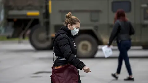 DAVID S. BUSTAMANTE 17/03/2020 SANTANDER/ CANTABRIA La Unidad Militar de Emergencias UME realiza apoyo de seguridad en Santander tras decretarse el Estado de Alerta en Espa&ntilde;a por el Coronavirus COVID-19 