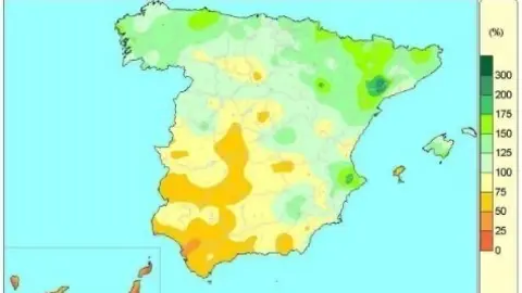 Distribuci&oacute;n de las lluvias acumuladas en Espa&ntilde;a desde el 1 de octubre de 2019 hasta el 15 de marzo de 2020.