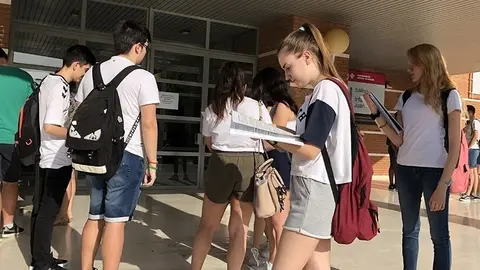 Estudiantes repasan antes de realizar la Selectividad, el a&ntilde;o pasado, en la Universidad de Castilla-La Mancha.