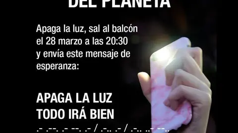 WWF anima a lanzar en morse el mensaje 'Apaga la luz. Todo ir&aacute; bien' este s&aacute;bado por La Hora del Planeta este s&aacute;bado a las 20.30 horas en las ventanas y balcones de toda Espa&ntilde;a.