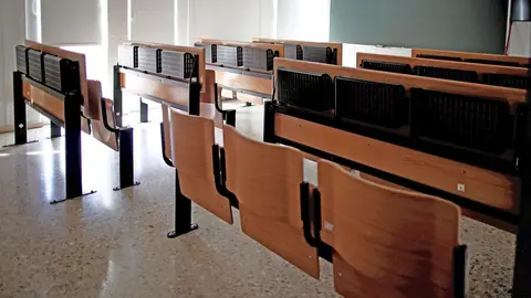 Aula vac&iacute;a en la Facultad de Estad&iacute;stica de la Universidad Complutense de Madrid.