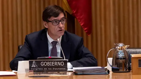 El ministro de Sanidad, Salvador Illa, durante su comparecencia en la Comisi&oacute;n de Sanidad y Consumo del Congreso de los Diputados, el jueves 26 de marzo para informar sobre el coronavirus