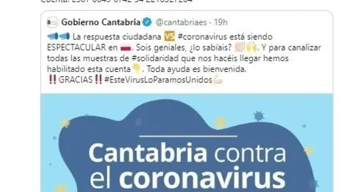 El presidente de Cantabria, Miguel &Aacute;ngel Revilla, anuncia su donanci&oacute;n a la cuenta 'Cantabria contra el coronavirus'