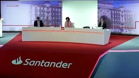 Junta general ordinaria de accionistas de Banco Santander, celebrada por primera vez en Madrid y retransmitida telem&aacute;ticamente por el estado de alarma y la crisis del Covid-19.