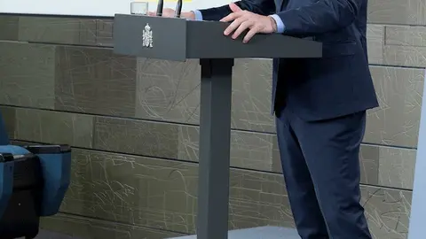 El presidente del Gobierno, Pedro S&aacute;nchez, en la comparecencia donde ha confirmado su intenci&oacute;n de solicitar al Congreso de los Diputados una nueva pr&oacute;rroga del estado de alarma hasta el pr&oacute;ximo 25 de abril.