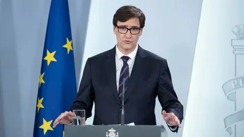 El ministro de Sanidad, Salvador Illa, comparece en rueda de prensa en La Moncloa para informar sobre la evoluci&oacute;n de la pandemia del coronavirus en Espa&ntilde;a. 6 de abril de 2020.