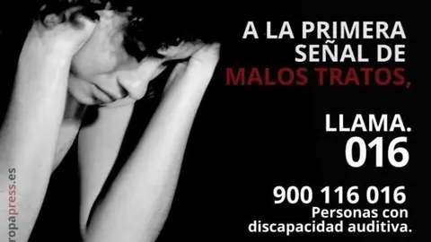 Cartel informativo del tel&eacute;fono de asistencia para denunciar malos tratos en el &aacute;mbito familiar