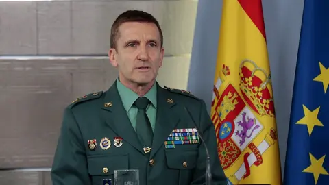 El jefe del Estado Mayor de la Guardia Civil, Jos&eacute; Manuel Santiago Mar&iacute;n, interviene en la rueda de prensa convocada por el Comit&eacute; T&eacute;cnico del Covid-19 para informar sobre las &uacute;ltimas novedades respecto a la crisis sanitaria. En Madrid, (Espa&ntilde;a), a 18 de 