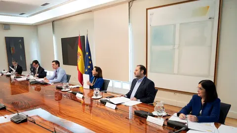 Los ministros asisten a una reuni&oacute;n con los presidentes de las Comunidades y Ciudades Aut&oacute;nomas por videoconferencia, en Madrid (Espa&ntilde;a) a 12 de abril de 2020.