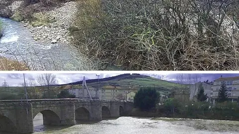 R&iacute;o H&iacute;jar, a su paso por Matamorosa, antes y despu&eacute;s de avanzar en la recuperaci&oacute;n de la capacidad de desag&uuml;e