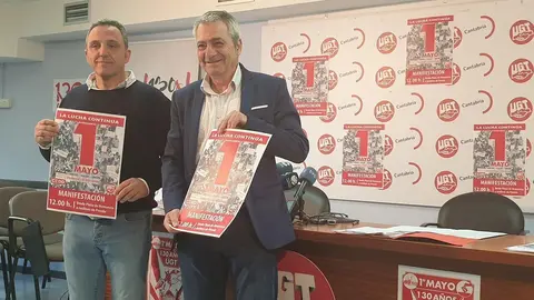 Los secretarios generales de UGT y CCOO en Cantabria, Mariano Carmona y Carlos S&aacute;nchez