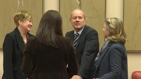 Captura de pantalla del ministro de Justicia, Juan Carlos Campo (3i) junto a otros miembros del Departamento para informar sobre las l&iacute;neas generales de su pol&iacute;tica, en el Congreso de los Diputados, en Madrid (Espa&ntilde;a), a 17 de febrero de 2020.
