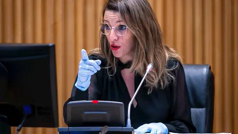 La ministra de Trabajo y Econom&iacute;a Social, Yolanda D&iacute;az, durante su comparecencia en la Comisi&oacute;n de Trabajo, Inclusi&oacute;n, Seguridad Social y Migraciones para explicar la medidas acometidas para hacer frente al COVID-19.