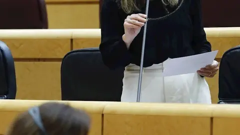 La ministra de Trabajo, Yolanda D&iacute;az, interviene este martes en la sesi&oacute;n de control al Gobierno en el Senado, en Madrid (Espa&ntilde;a), a 5 de mayo de 2020.