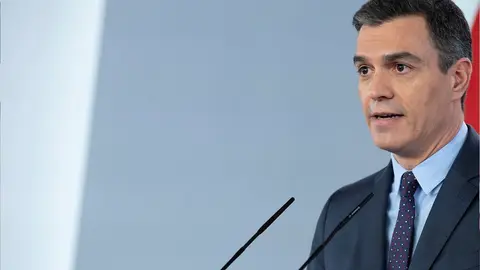 El presidente del Gobierno, Pedro S&aacute;nchez, durante su comparecencia para dar cuenta de las &uacute;ltimas determinaciones sobre la crisis del Covid-19. En Madrid, (Espa&ntilde;a), a 9 de mayo de 2020.