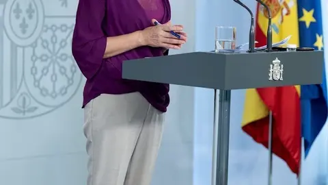 La ministra de Hacienda y portavoz del Gobierno, Maria Jes&uacute;s Montero, en rueda de prensa tras el Consejo de Ministros, en Madrid (Espa&ntilde;a), a 8 de mayo de 2020.