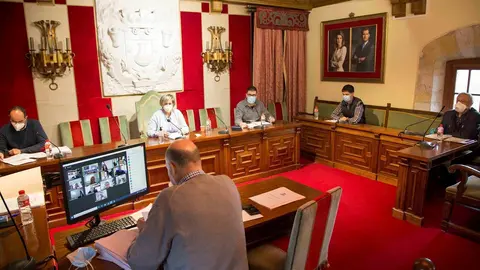 Pleno extraordinario del Ayuntamiento de Camargo, con presencia f&iacute;sica de la alcaldesa y los portavoces y participaci&oacute;n del resto de los concejales por videoconferencia