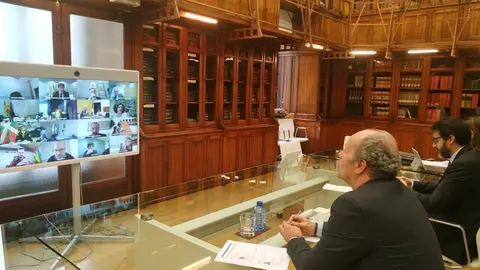 El ministro de Justicia, Juan Carlos Campo, se re&uacute;ne por videoconferencia con representantes del Consejo General del Estado, Fiscal&iacute;a General del Estado, Consejo General de la Abogac&iacute;a Espa&ntilde;ola y Comunidades Aut&oacute;nomas para valorar la crisis del Covid-19