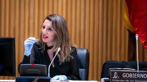 La ministra de Trabajo y Econom&iacute;a Social, Yolanda D&iacute;az, durante una comparecencia ante la Comisi&oacute;n de Trabajo del Congreso