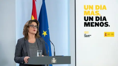 La ministra para la Transici&oacute;n Ecol&oacute;gica y el Reto Demogr&aacute;fico y vicepresidenta cuarta del Gobierno, Teresa Ribera, durante una rueda de prensa. En Madrid (Espa&ntilde;a) a 26 de abril de 2020.