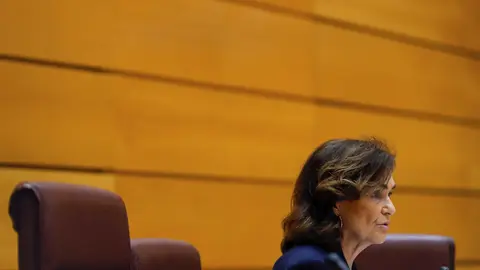 La vicepresidenta primera y ministra de la Presidencia, Relaciones con las Cortes y Memoria Democr&aacute;tica, Carmen Calvo,  en el Senado.